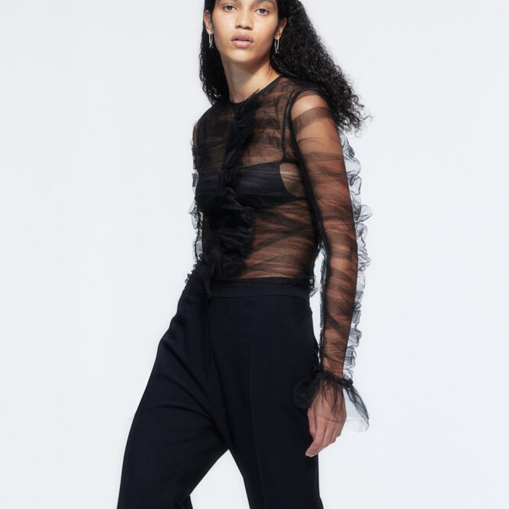 H&M Black Sheer Ruffle Blouse - Picture 2 of 16
